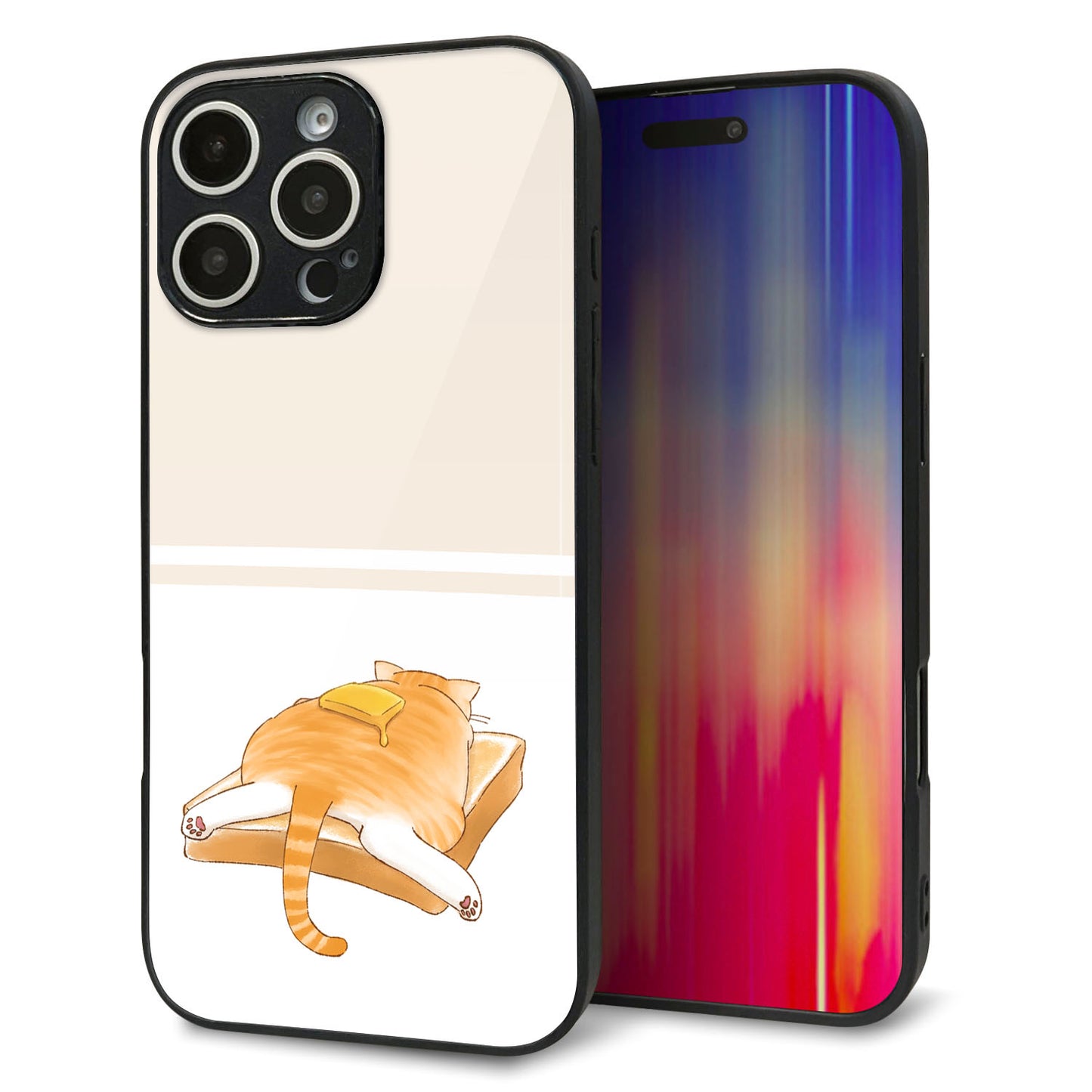 iPhone16 Pro Max 強化ガラス＆TPUスマホケース ガラプリ【KM959 バター】