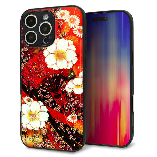 iPhone16 Pro Max 強化ガラス＆TPUスマホケース ガラプリ【MA960 和柄 花 B】