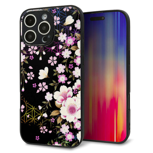 iPhone16 Pro Max 強化ガラス＆TPUスマホケース ガラプリ【MA961 和柄 花 C】