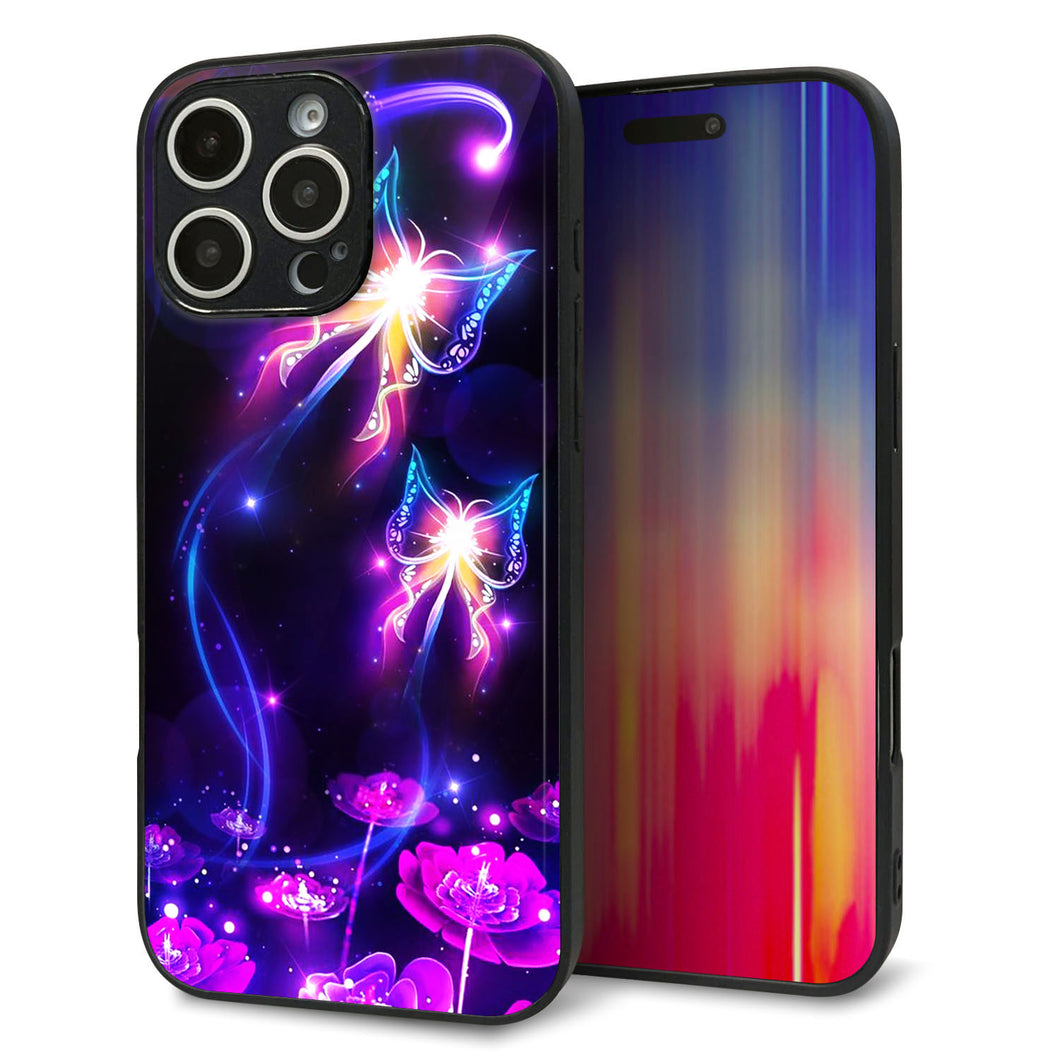 iPhone16 Pro Max 強化ガラス＆TPUスマホケース ガラプリ【MA990 蝶B】