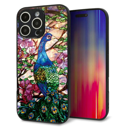 iPhone16 Pro Max 強化ガラス＆TPUスマホケース ガラプリ【MA996 ステンドグラス クジャク】