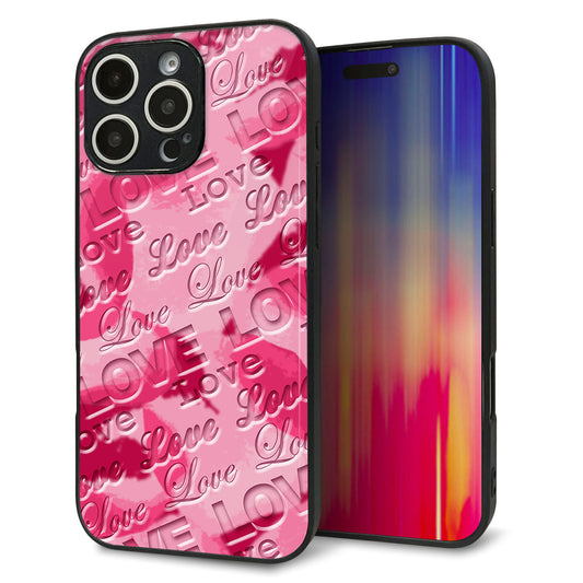 iPhone16 Pro Max 強化ガラス＆TPUスマホケース ガラプリ【SC845 フラワーヴェルニLOVE濃いピンク（ローズアンディアン）】