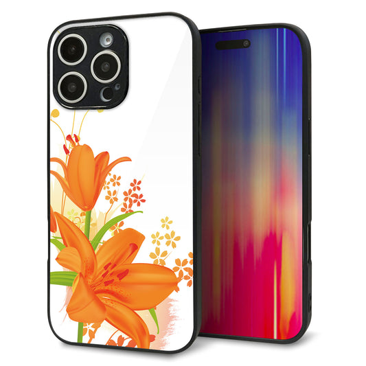 iPhone16 Pro Max 強化ガラス＆TPUスマホケース ガラプリ【SC848 ユリ（オレンジ）】