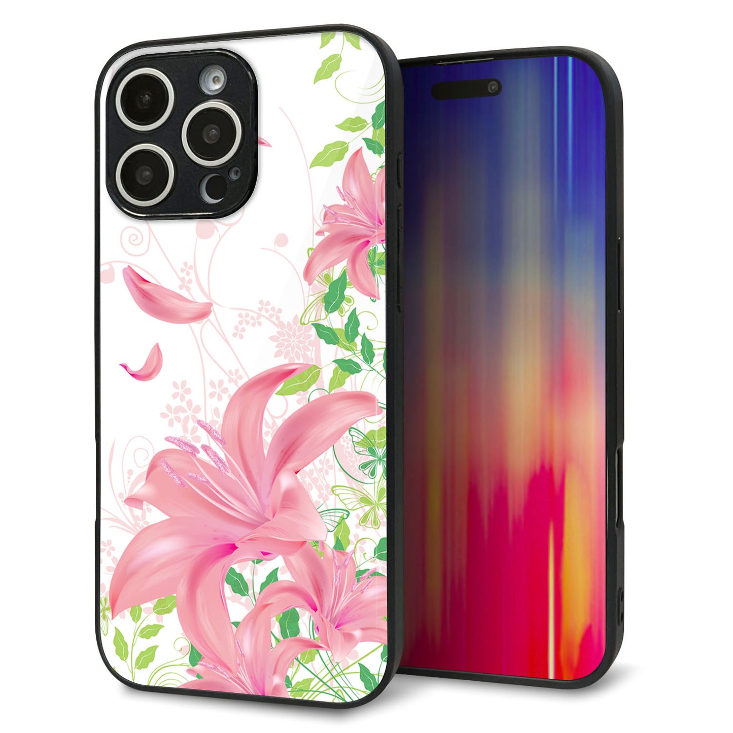 iPhone16 Pro Max 強化ガラス＆TPUスマホケース ガラプリ【SC849 ユリ（ピンク）】