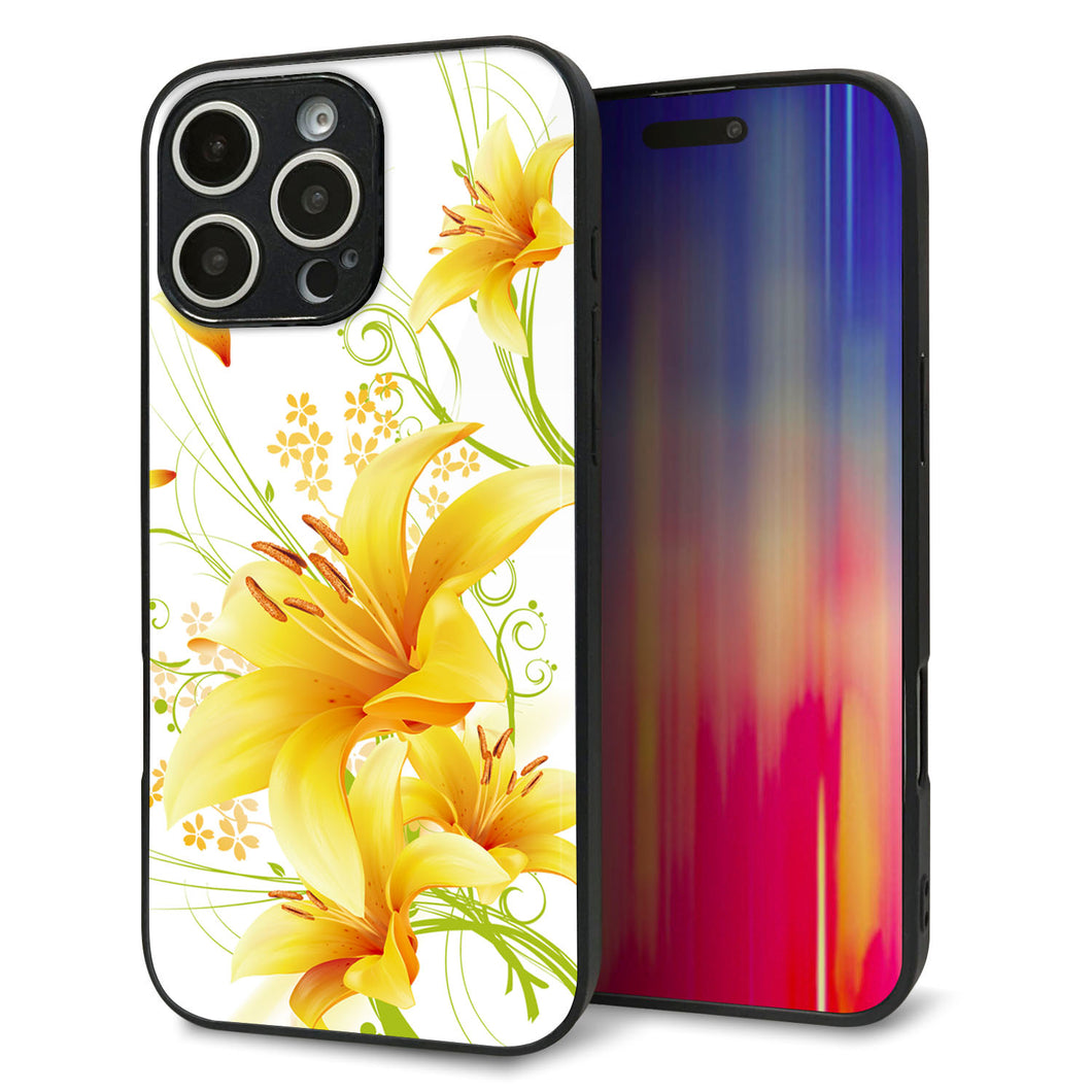 iPhone16 Pro Max 強化ガラス＆TPUスマホケース ガラプリ【SC852 ユリ（イエロー）】