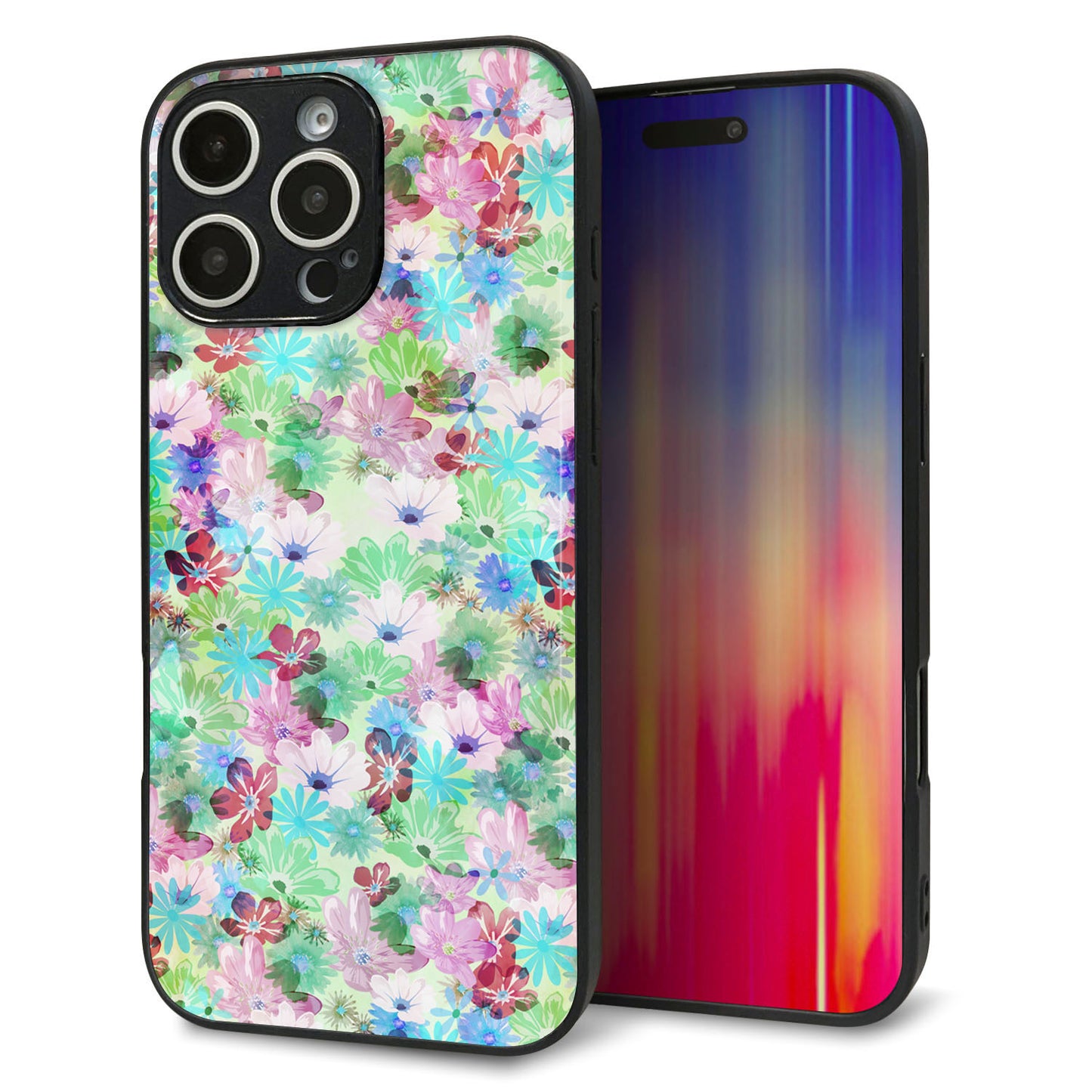 iPhone16 Pro Max 強化ガラス＆TPUスマホケース ガラプリ【SC872 リバティプリント プレスドフラワー（グリーン）】