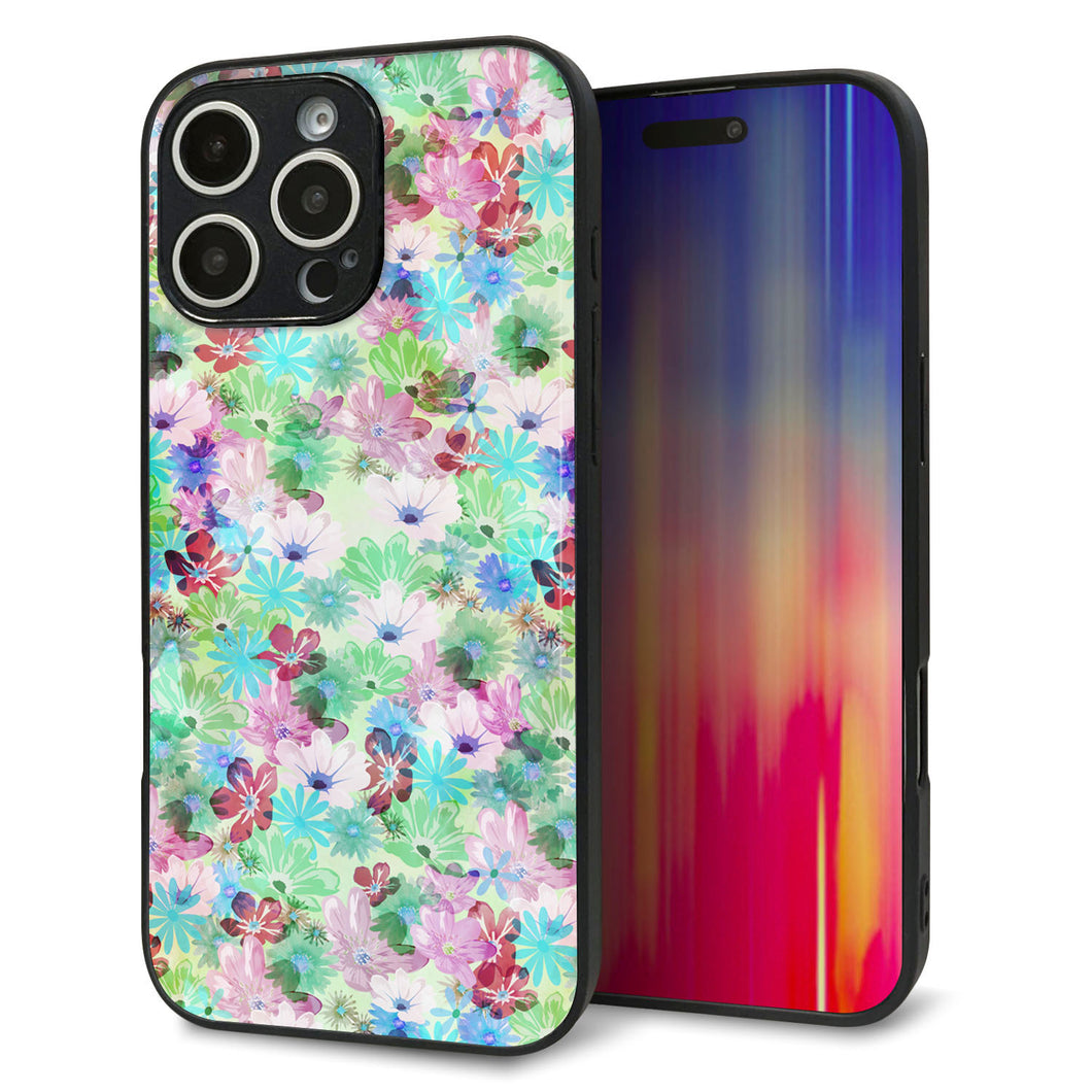 iPhone16 Pro Max 強化ガラス＆TPUスマホケース ガラプリ【SC872 リバティプリント プレスドフラワー（グリーン）】