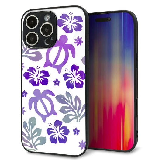 iPhone16 Pro Max 強化ガラス＆TPUスマホケース ガラプリ【SC878 ハワイアンアロハホヌ（パープル）】