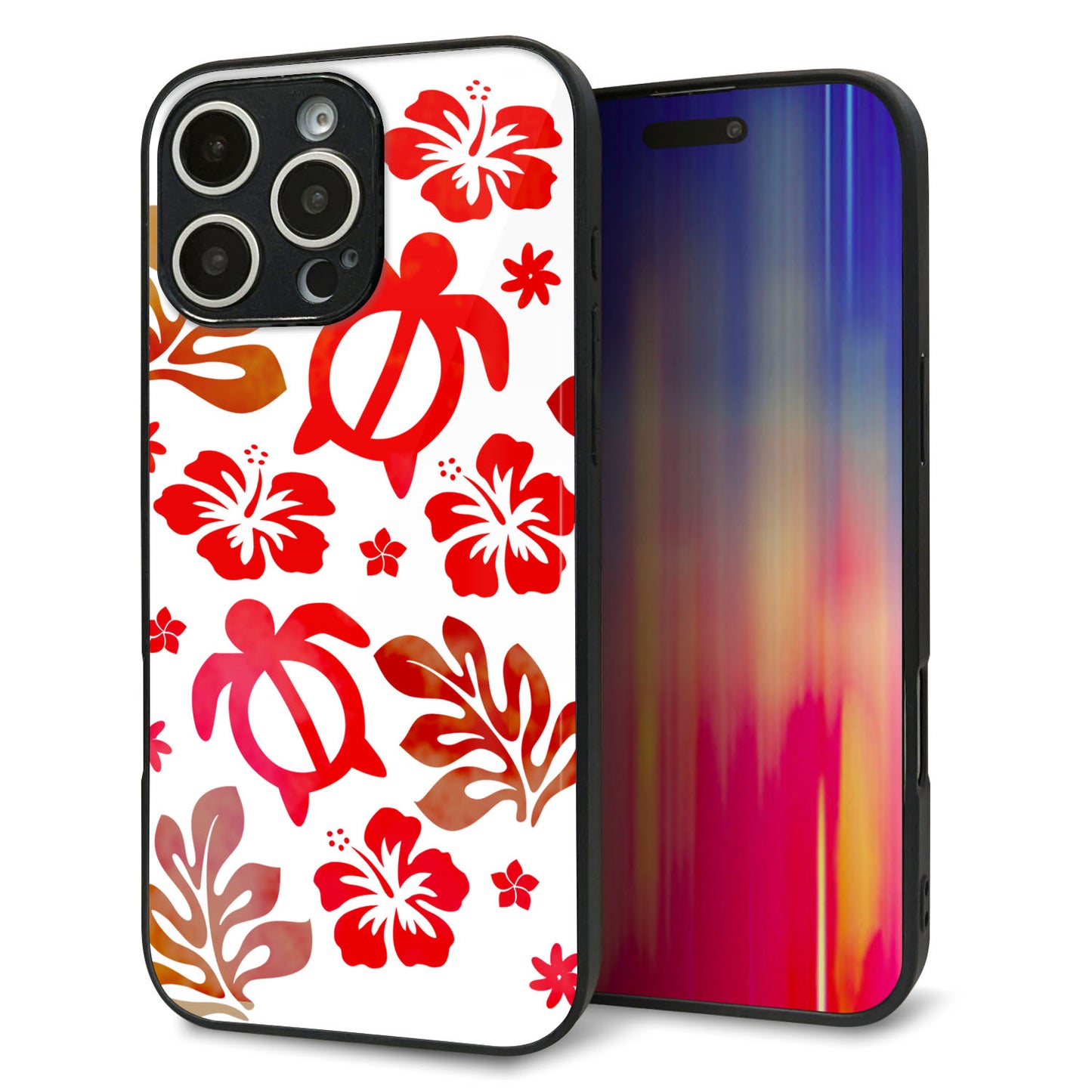 iPhone16 Pro Max 強化ガラス＆TPUスマホケース ガラプリ【SC881 ハワイアンアロハホヌ（レッド）】