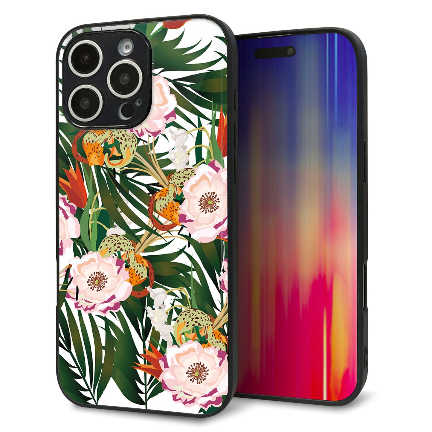 iPhone16 Pro Max 強化ガラス＆TPUスマホケース ガラプリ【SC895 ボタニカル フォレスト】