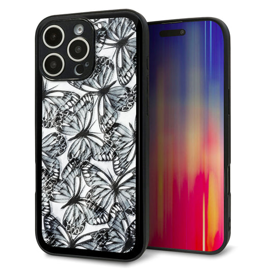 iPhone16 Pro Max 強化ガラス＆TPUスマホケース ガラプリ【SC905 ガーデンバタフライ ブラック】