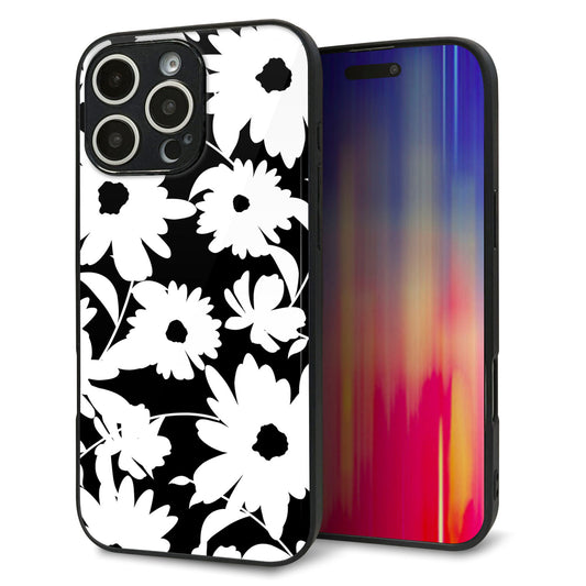 iPhone16 Pro Max 強化ガラス＆TPUスマホケース ガラプリ【SC915 花柄モノトーン 04】