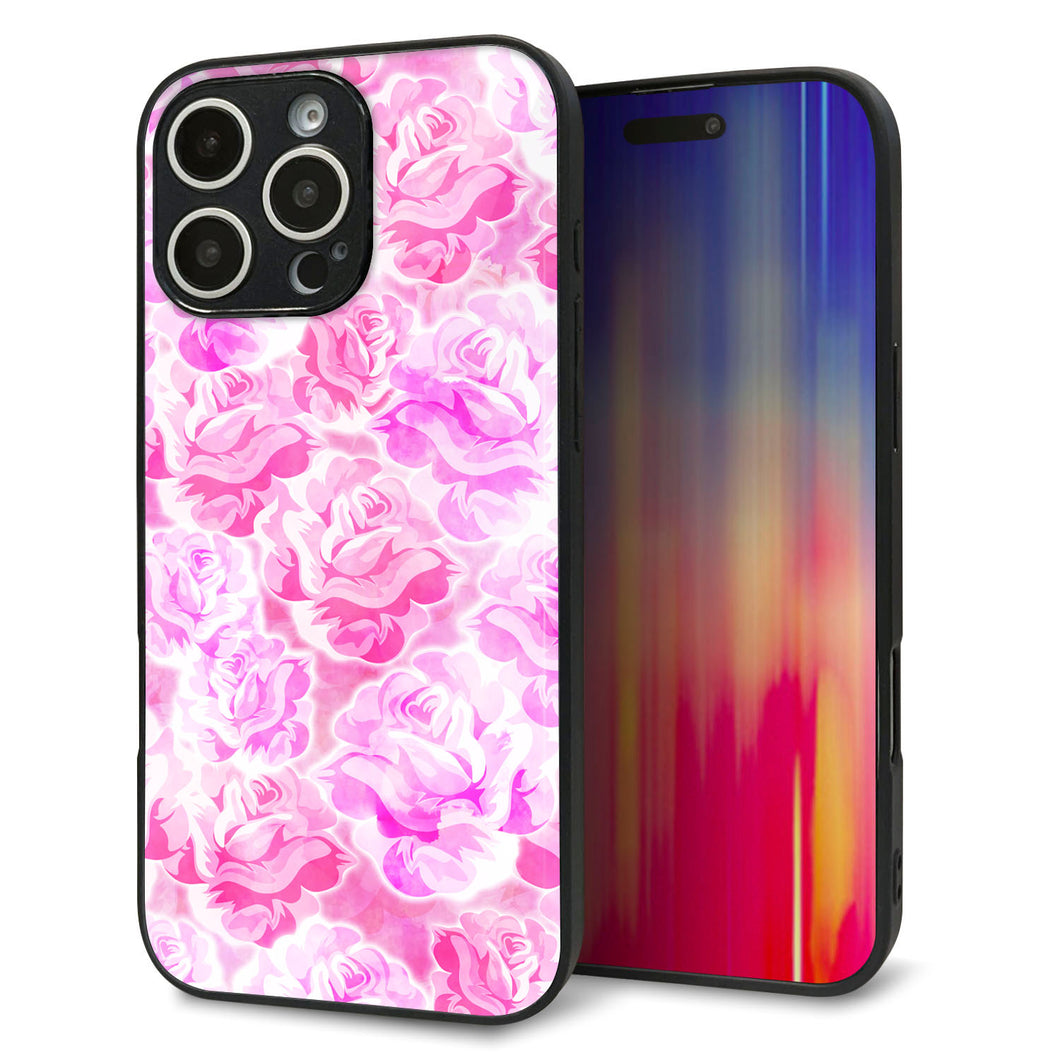 iPhone16 Pro Max 強化ガラス＆TPUスマホケース ガラプリ【SC928 ローズ ピンク】