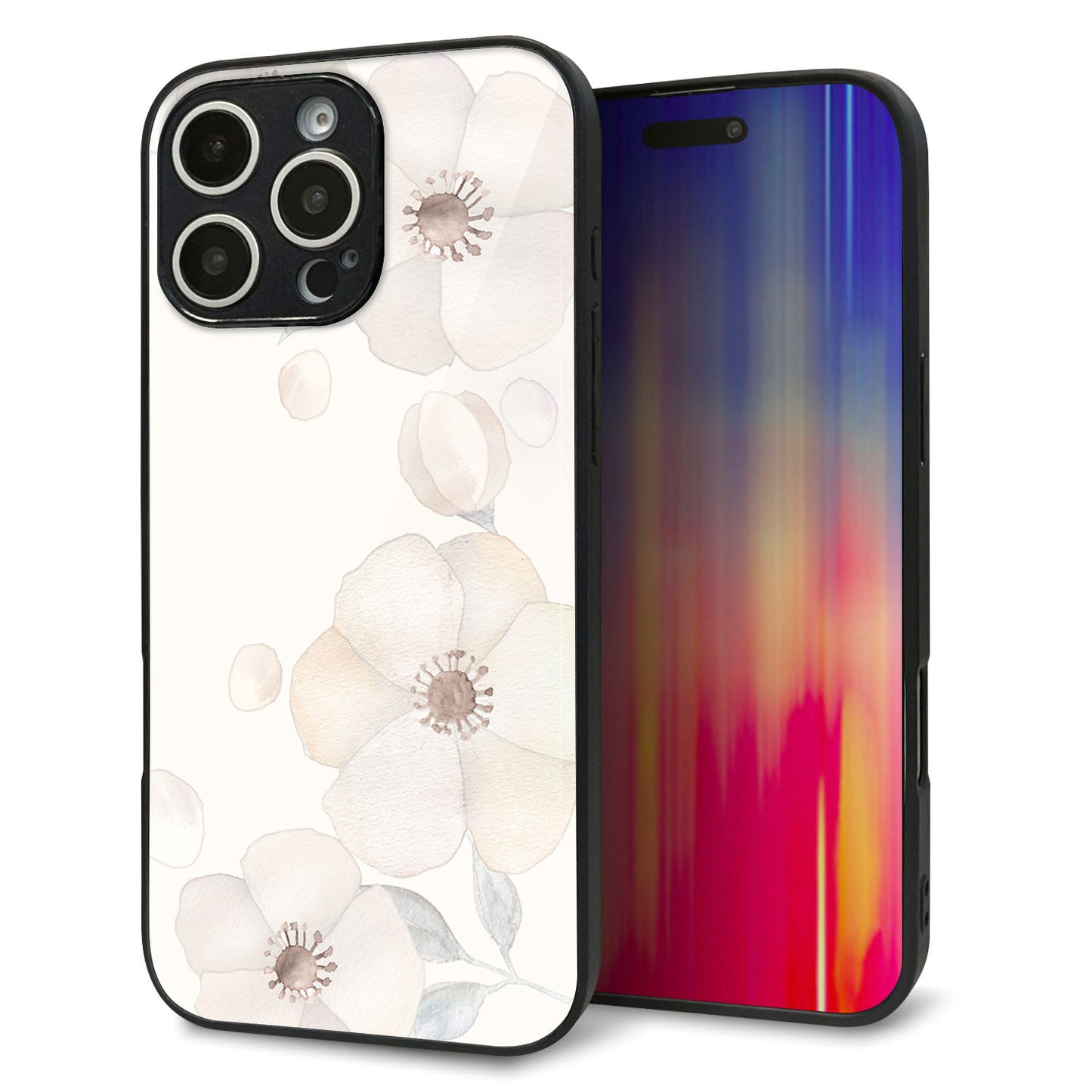 iPhone16 Pro Max 強化ガラス＆TPUスマホケース ガラプリ【SC952 ドゥ・フルール（セピア）】