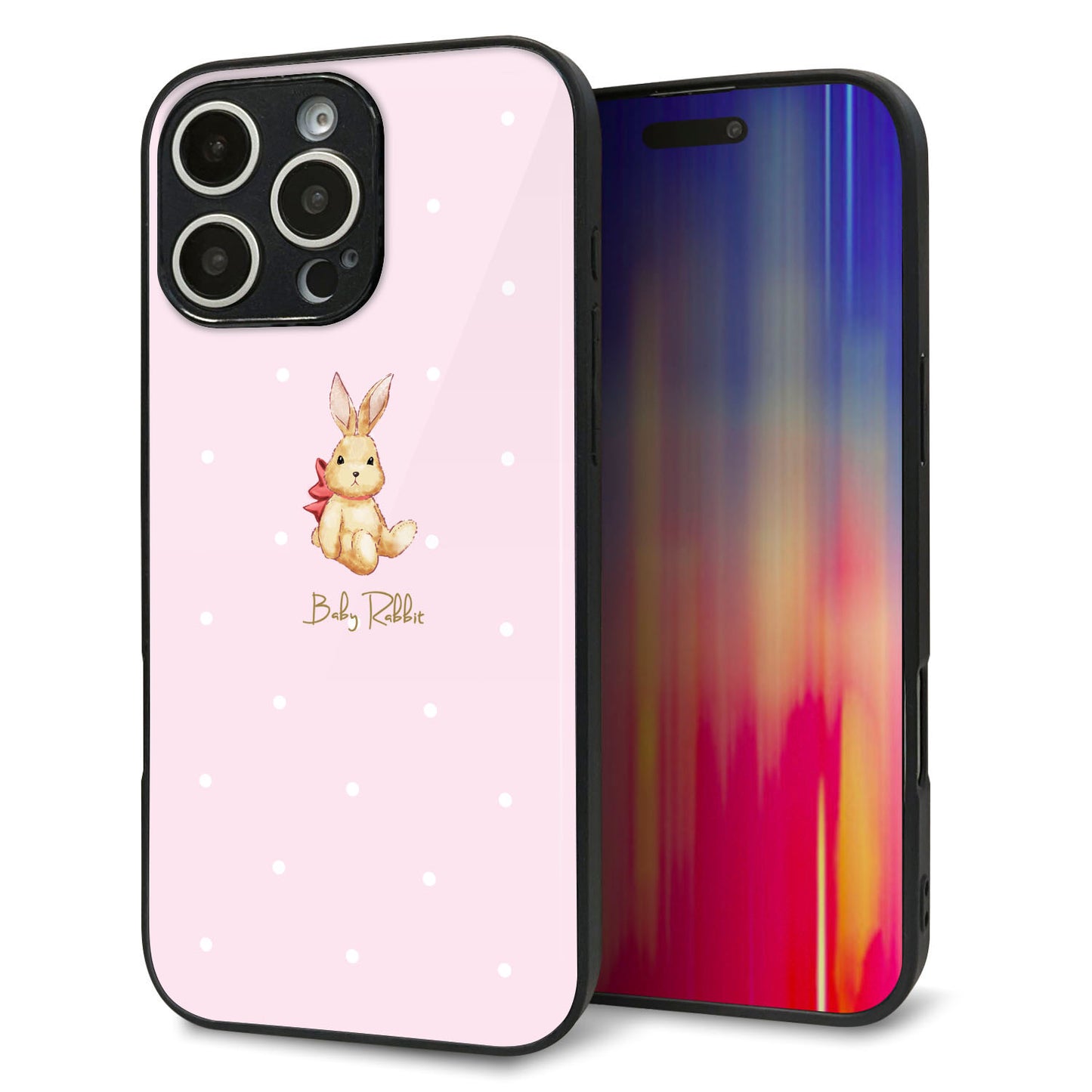 iPhone16 Pro Max 強化ガラス＆TPUスマホケース ガラプリ【SC978 Baby Rabbit ピンク ガラプリ】