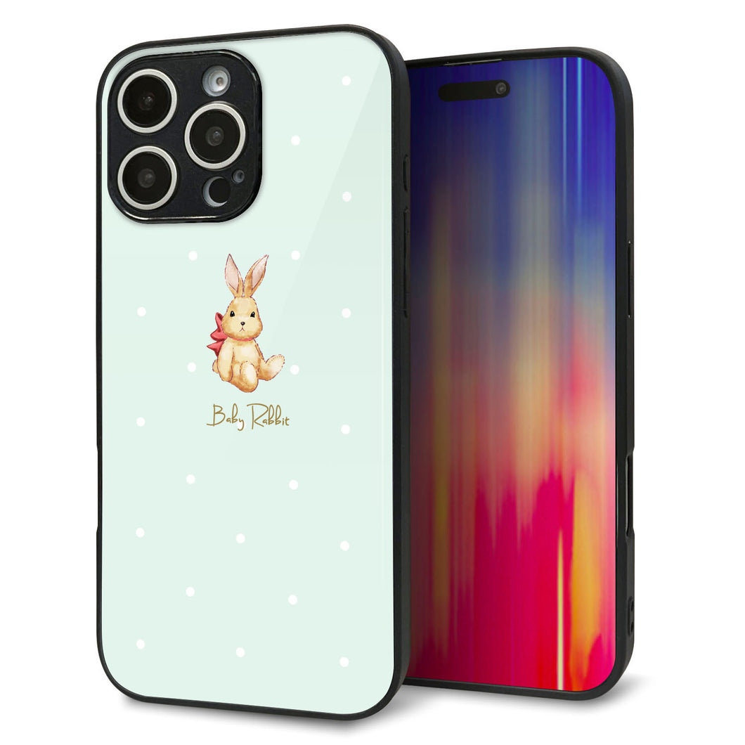iPhone16 Pro Max 強化ガラス＆TPUスマホケース ガラプリ【SC979 Baby Rabbit グリーン ガラプリ】