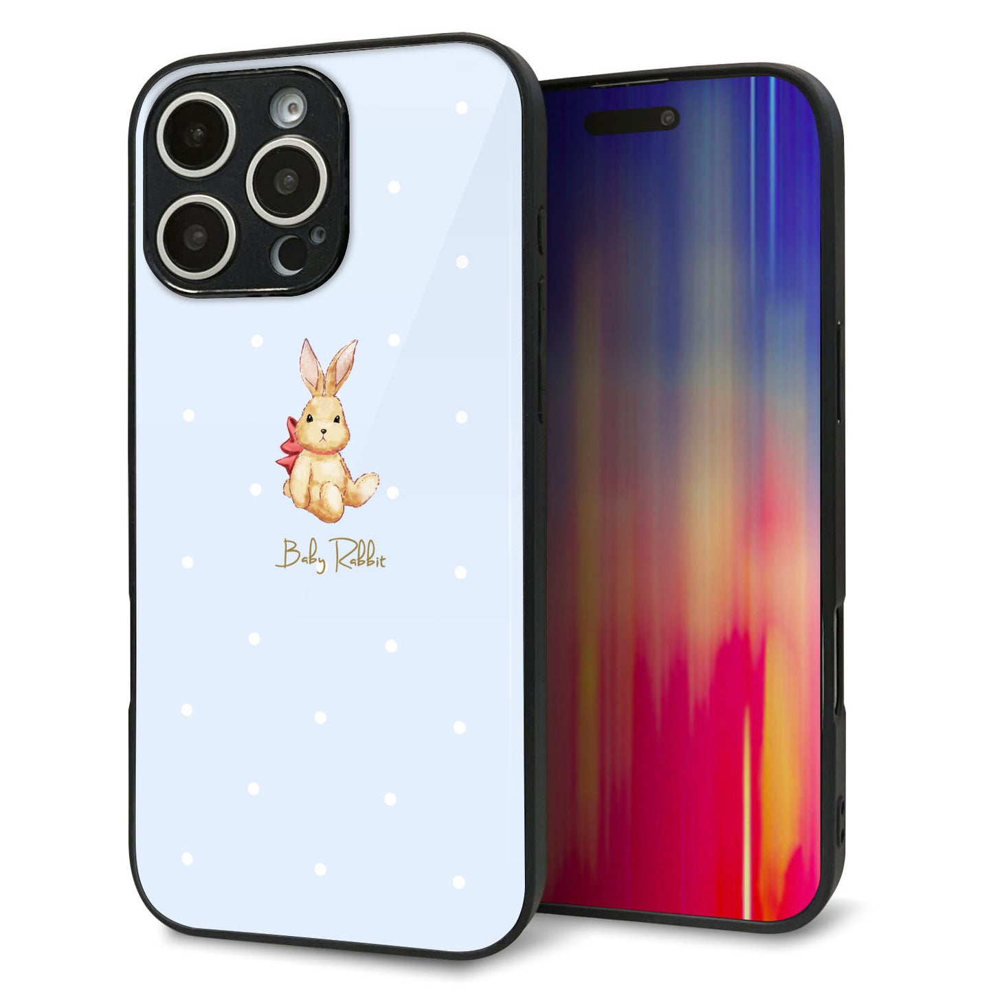 iPhone16 Pro Max 強化ガラス＆TPUスマホケース ガラプリ【SC980 Baby Rabbit ブルー ガラプリ】