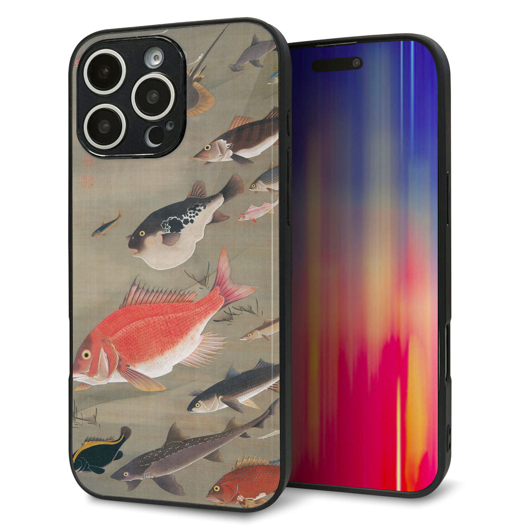 iPhone16 Pro Max 強化ガラス＆TPUスマホケース ガラプリ【TA007 群魚】