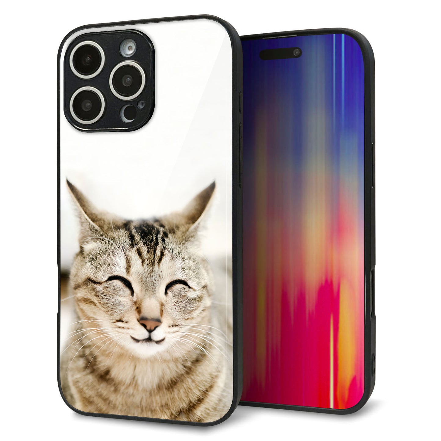 iPhone16 Pro Max 強化ガラス＆TPUスマホケース ガラプリ【VA801 笑福ねこ】