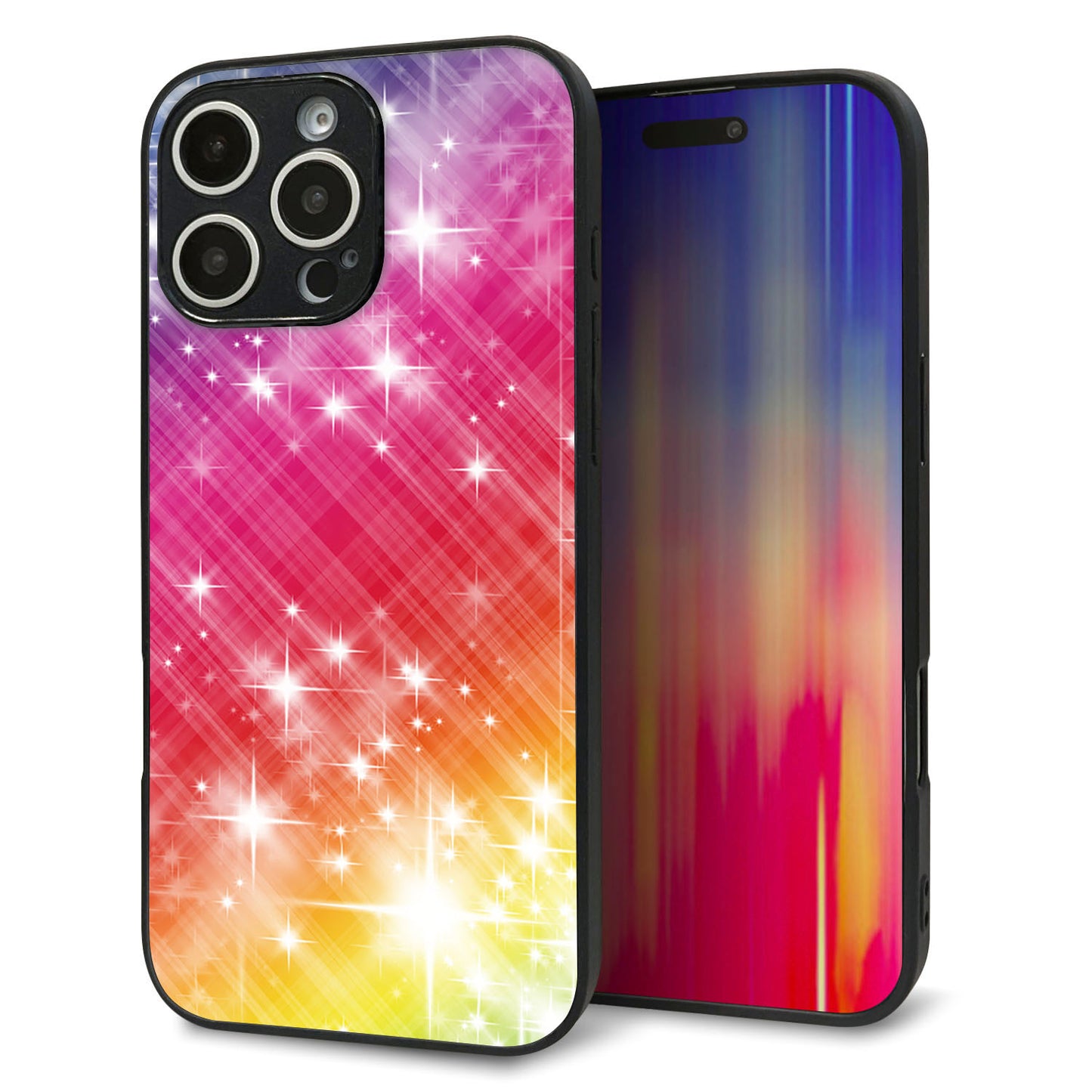 iPhone16 Pro Max 強化ガラス＆TPUスマホケース ガラプリ【VA872 レインボーフレーム】