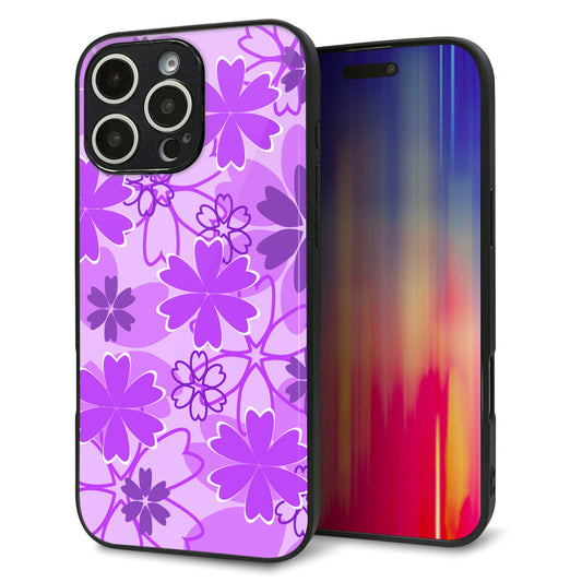iPhone16 Pro Max 強化ガラス＆TPUスマホケース ガラプリ【VA960 重なり合う花 パープル】