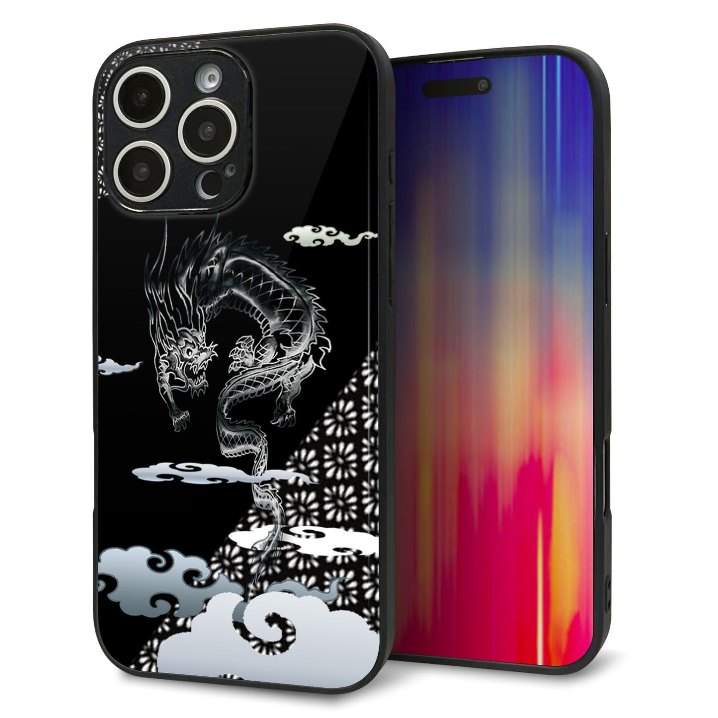 iPhone16 Pro Max 強化ガラス＆TPUスマホケース ガラプリ【YC906 雲竜01】