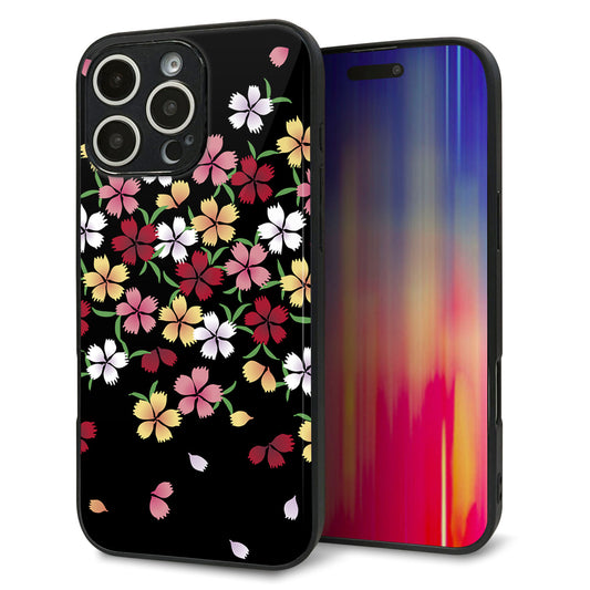 iPhone16 Pro Max 強化ガラス＆TPUスマホケース ガラプリ【YJ323 和柄 なでしこ】