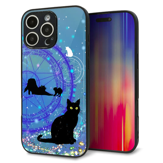 iPhone16 Pro Max 強化ガラス＆TPUスマホケース ガラプリ【YJ327 魔法陣猫 キラキラ かわいい】