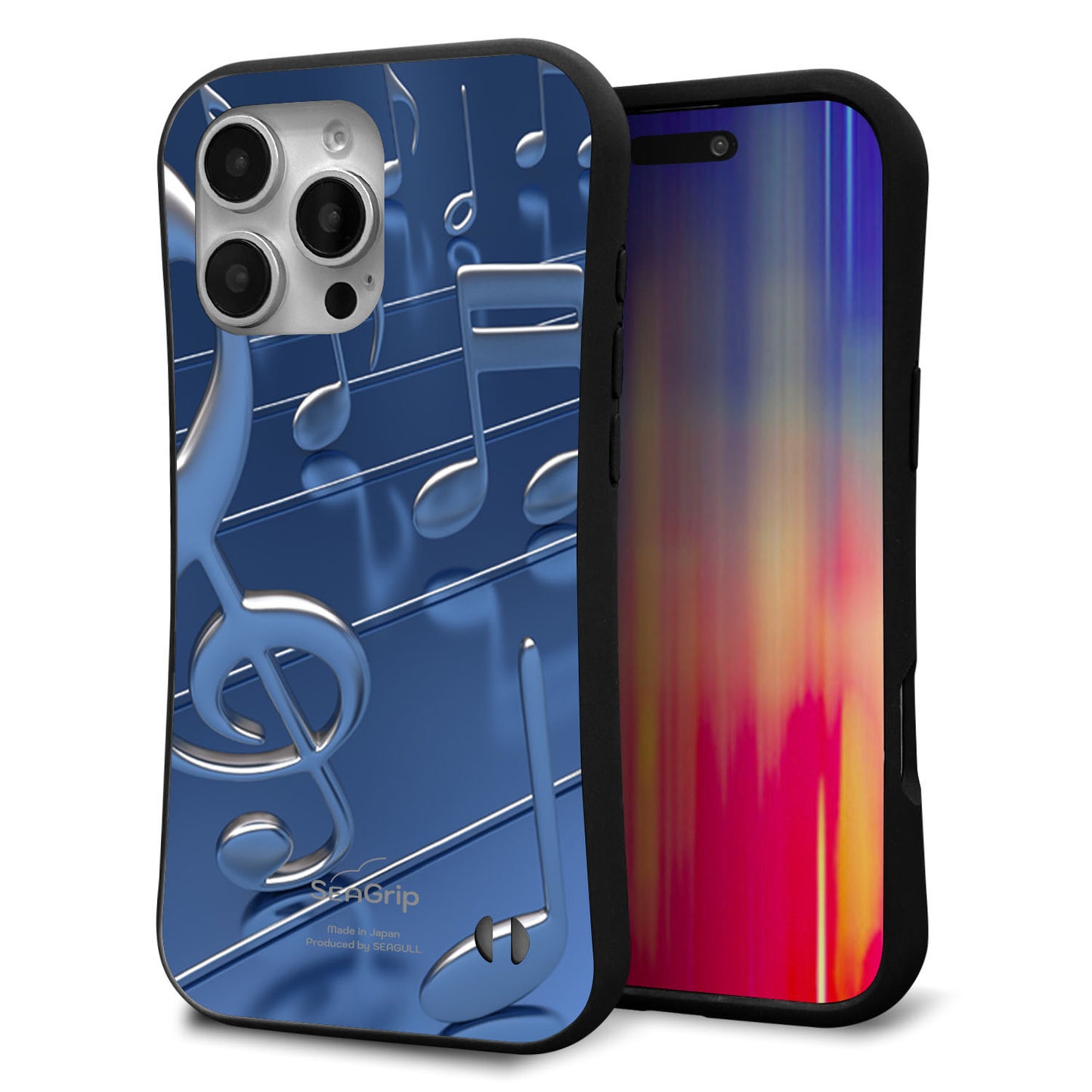 iPhone16 Pro Max スマホケース 「SEA Grip」 グリップケース Sライン 【286 3D 音符】 UV印刷