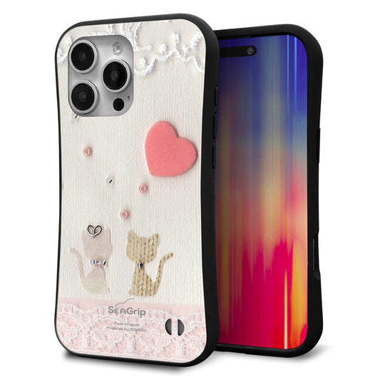 iPhone16 Pro Max スマホケース 「SEA Grip」 グリップケース Sライン 【1104 クラフト写真ネコ（ハートM）】 UV印刷