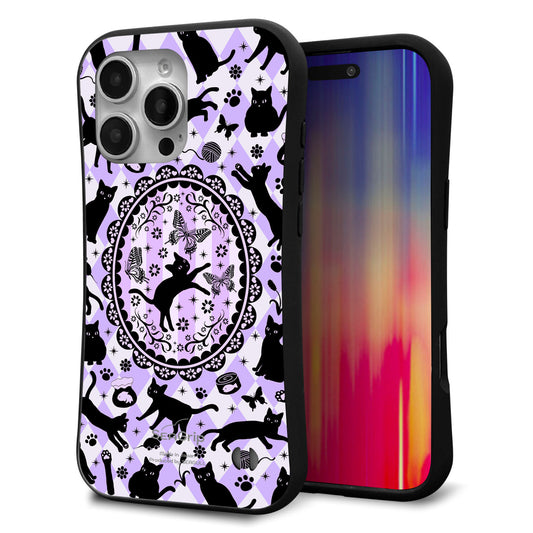 iPhone16 Pro Max スマホケース 「SEA Grip」 グリップケース Sライン 【AG879 ネコがいっぱいダイヤ柄 パープル】 UV印刷
