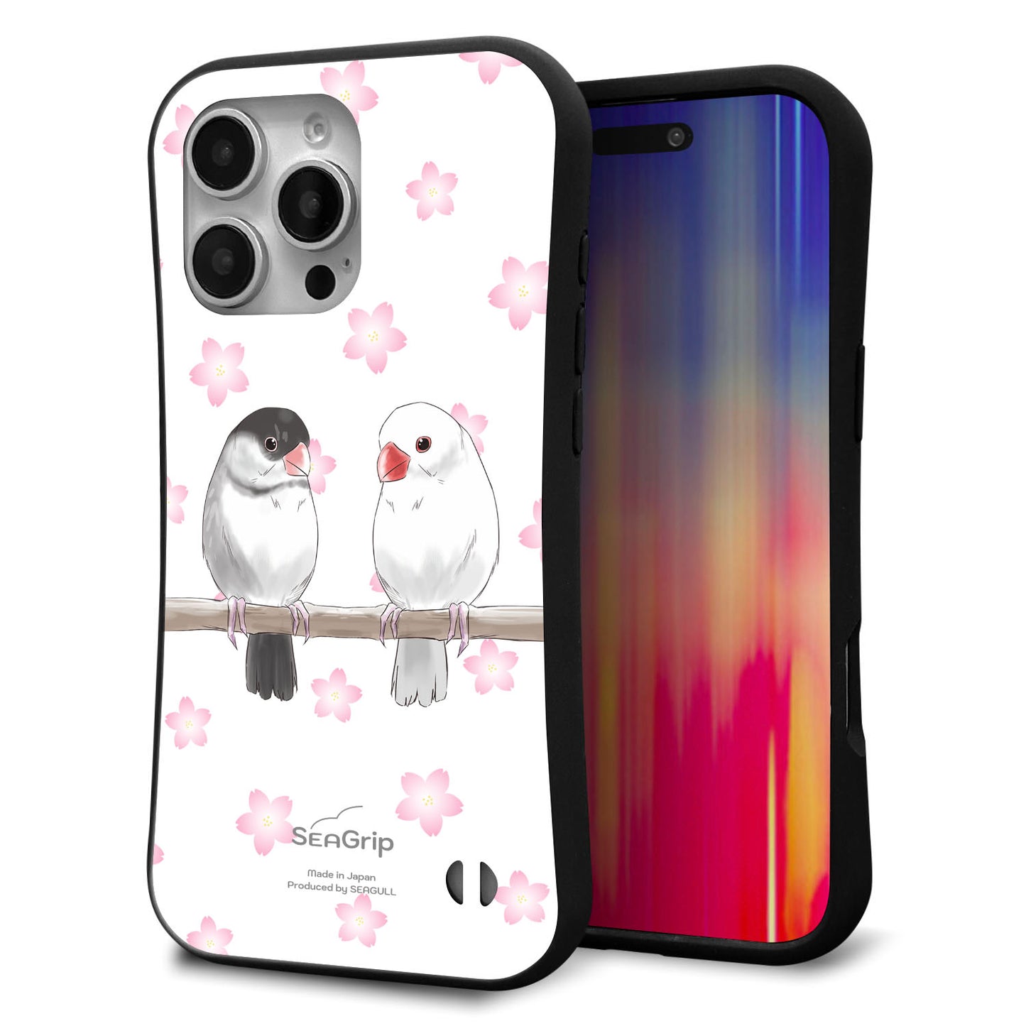 iPhone16 Pro Max スマホケース 「SEA Grip」 グリップケース Sライン 【HA275 文鳥 桜】 UV印刷