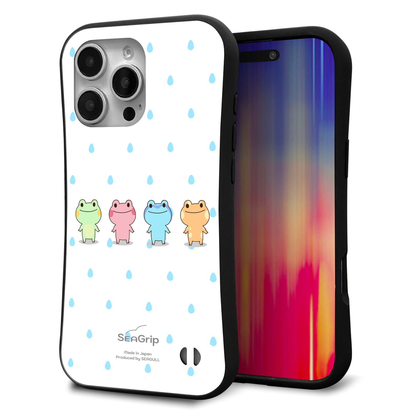iPhone16 Pro Max スマホケース 「SEA Grip」 グリップケース Sライン 【HA278 カエル 雫】 UV印刷