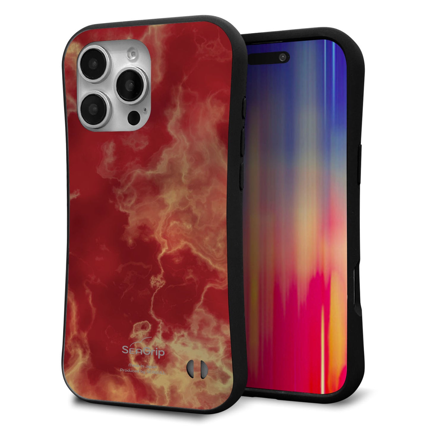iPhone16 Pro Max スマホケース 「SEA Grip」 グリップケース Sライン 【KM870 大理石RD】 UV印刷