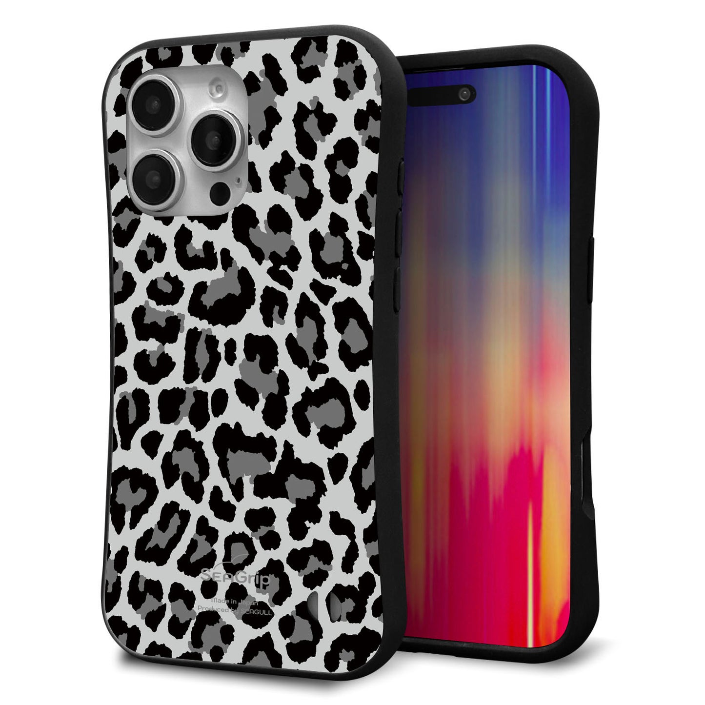 iPhone16 Pro Max スマホケース 「SEA Grip」 グリップケース Sライン 【MA817 レオパード × グレー 】 UV印刷