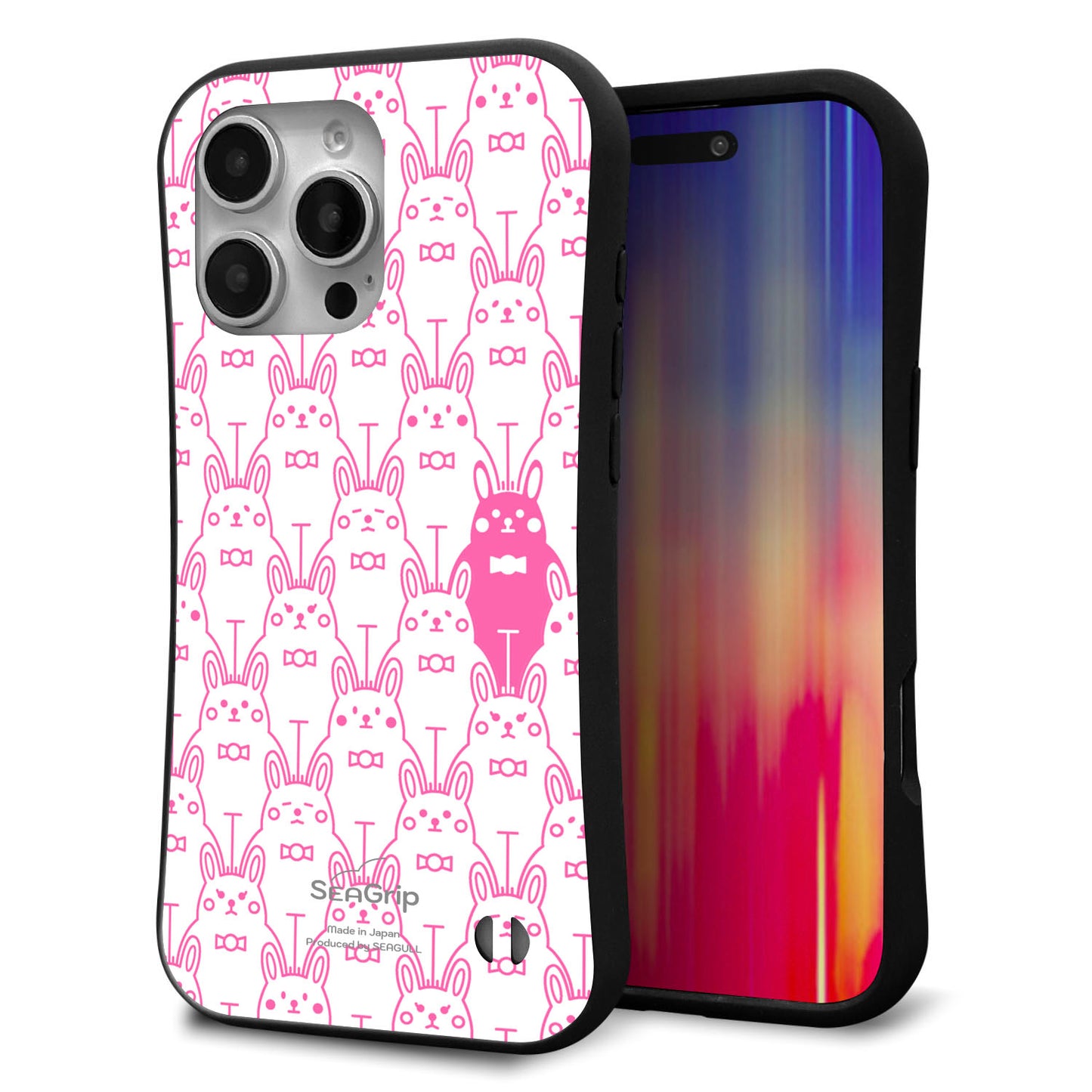 iPhone16 Pro Max スマホケース 「SEA Grip」 グリップケース Sライン 【MA914 パターン ウサギ】 UV印刷