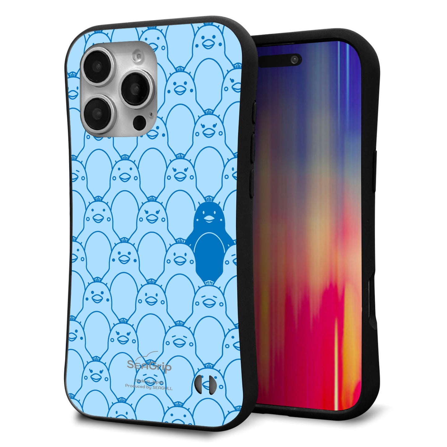 iPhone16 Pro Max スマホケース 「SEA Grip」 グリップケース Sライン 【MA917 パターン ペンギン】 UV印刷