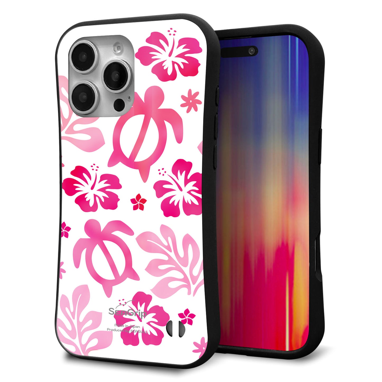 iPhone16 Pro Max スマホケース 「SEA Grip」 グリップケース Sライン 【SC879 ハワイアンアロハホヌ（ピンク）】 UV印刷