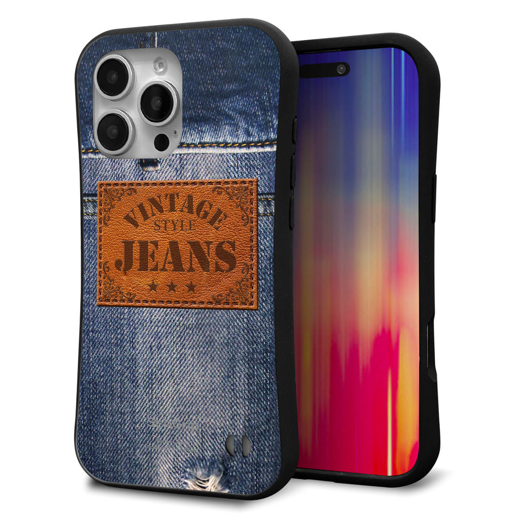 iPhone16 Pro Max スマホケース 「SEA Grip」 グリップケース Sライン 【SC921 ダメージデニム レザータグ】 UV印刷