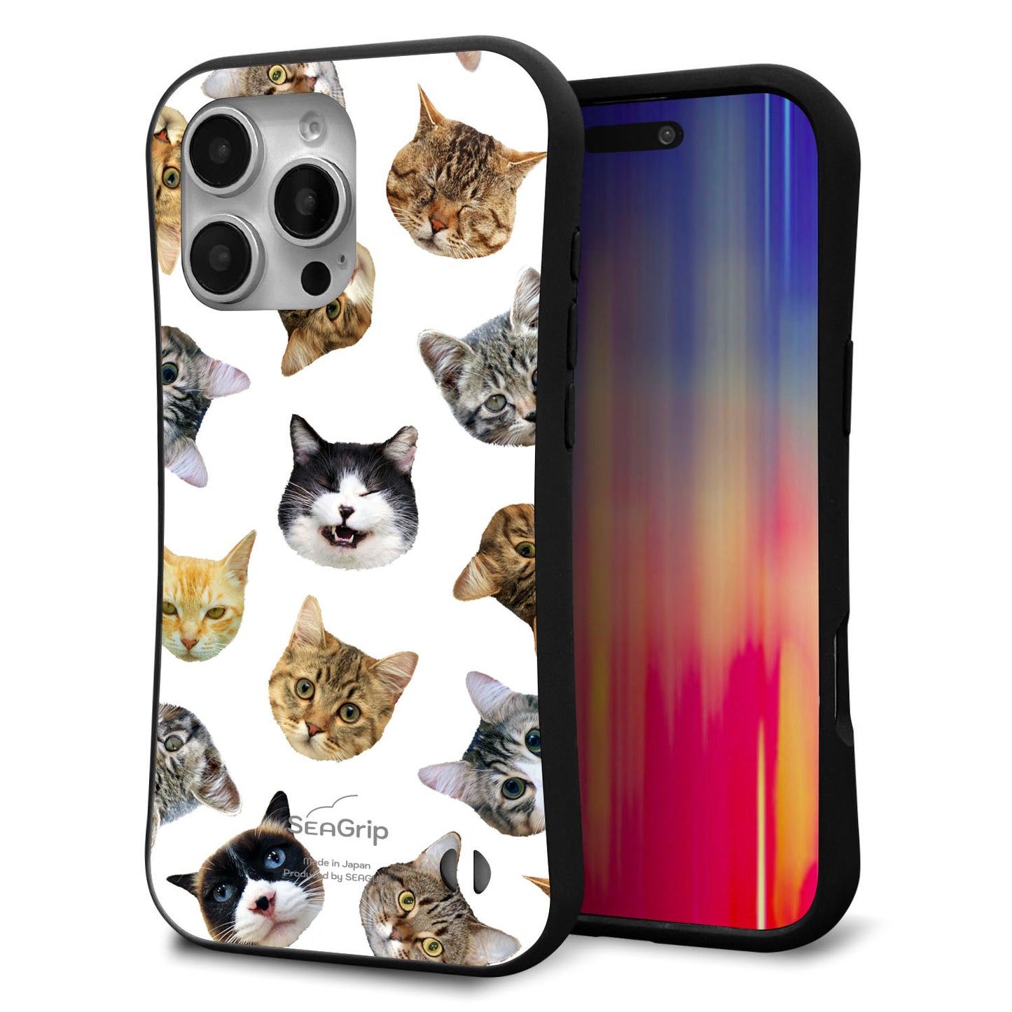 iPhone16 Pro Max スマホケース 「SEA Grip」 グリップケース Sライン 【SC937 ねこどっと（ホワイト）】 UV印刷