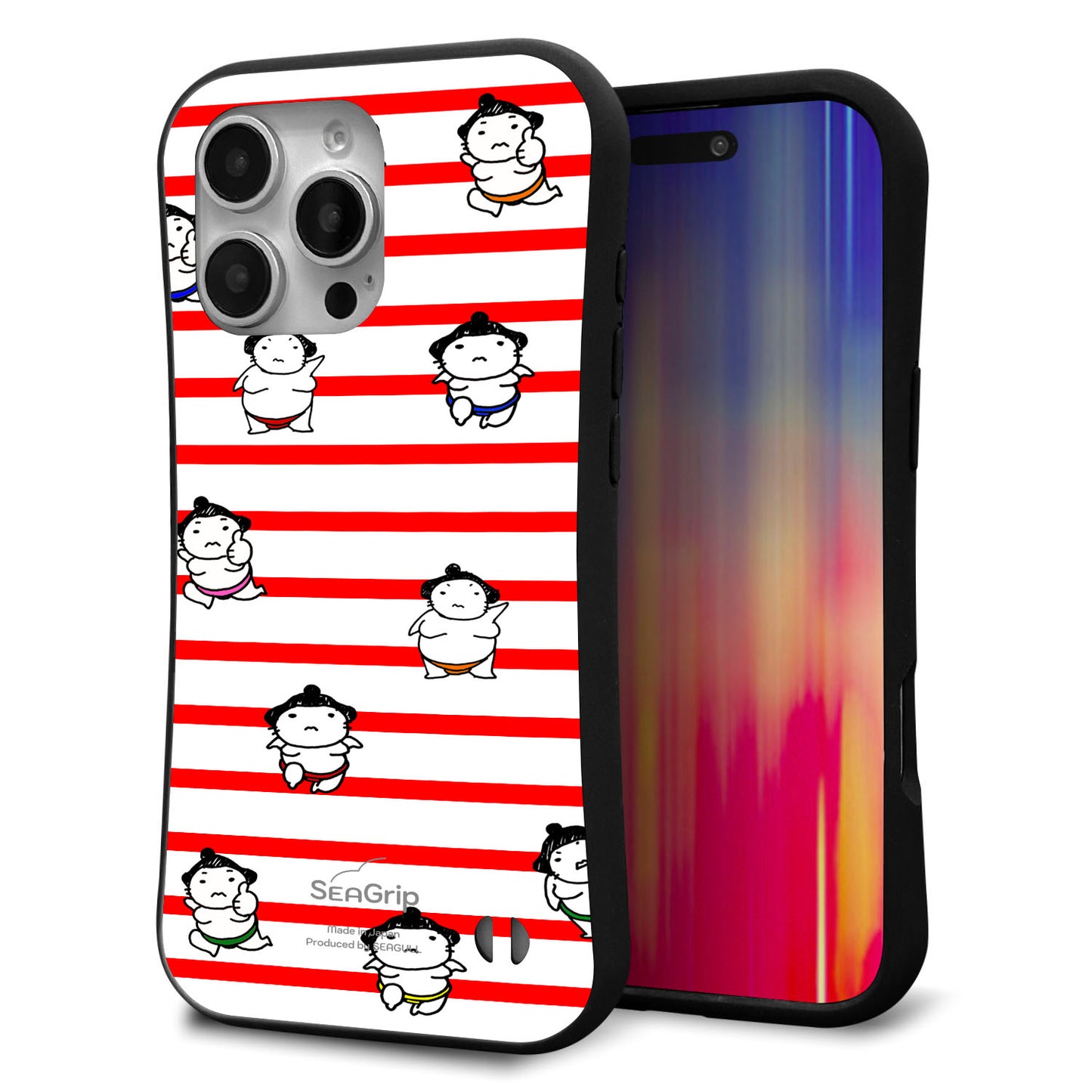 iPhone16 Pro Max スマホケース 「SEA Grip」 グリップケース Sライン 【YK821 お相撲さん レッド】 UV印刷