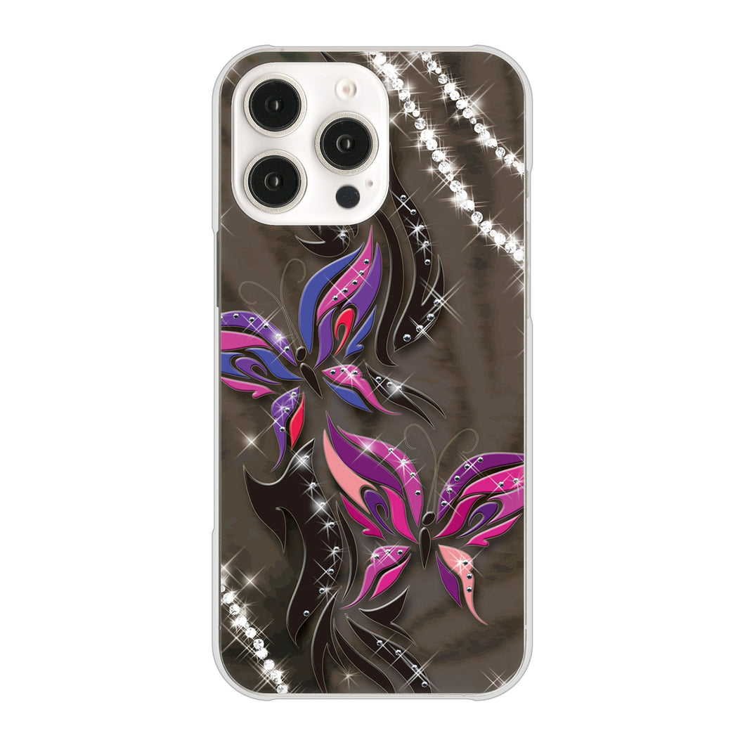 iPhone16 Pro Max 高画質仕上げ 背面印刷 ハードケース 【1164 キラめくストーンと蝶】