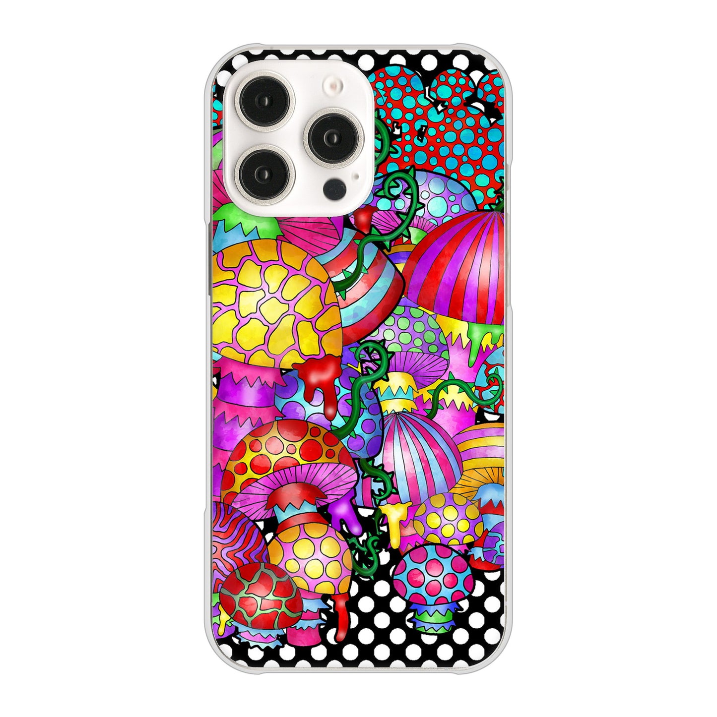 iPhone16 Pro Max 高画質仕上げ 背面印刷 ハードケースむかいあぐる きのこ