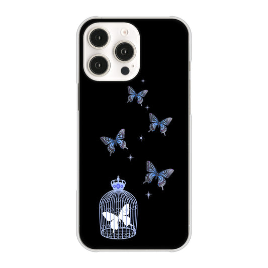 iPhone16 Pro Max 高画質仕上げ 背面印刷 ハードケースむかいあぐる 蝶の王冠鳥かご