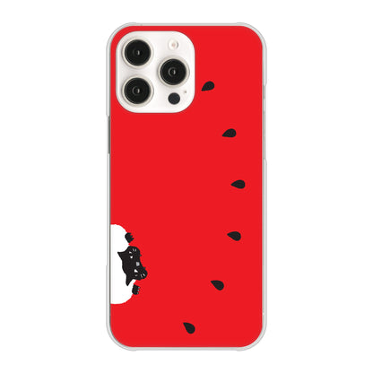 iPhone16 Pro Max 高画質仕上げ 背面印刷 ハードケースすいかをかじるネコ