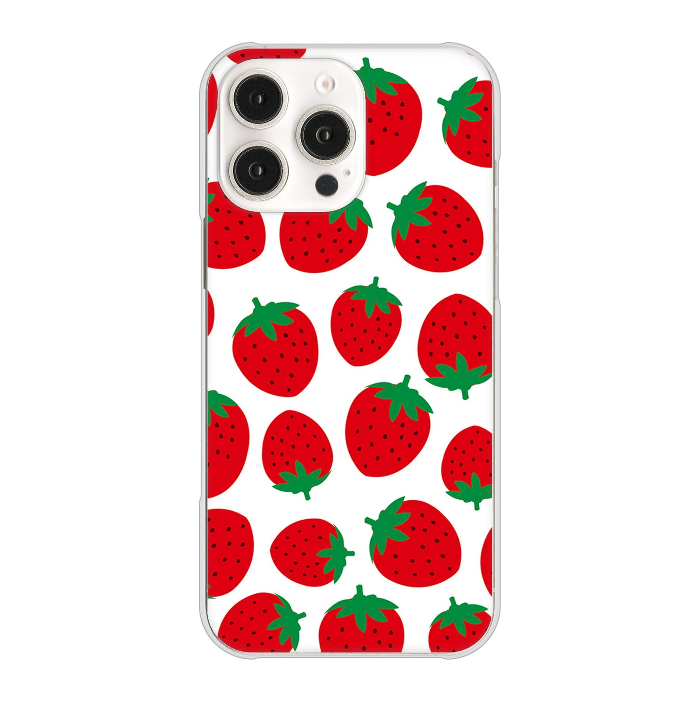 iPhone16 Pro Max 高画質仕上げ 背面印刷 ハードケース小さいイチゴ模様