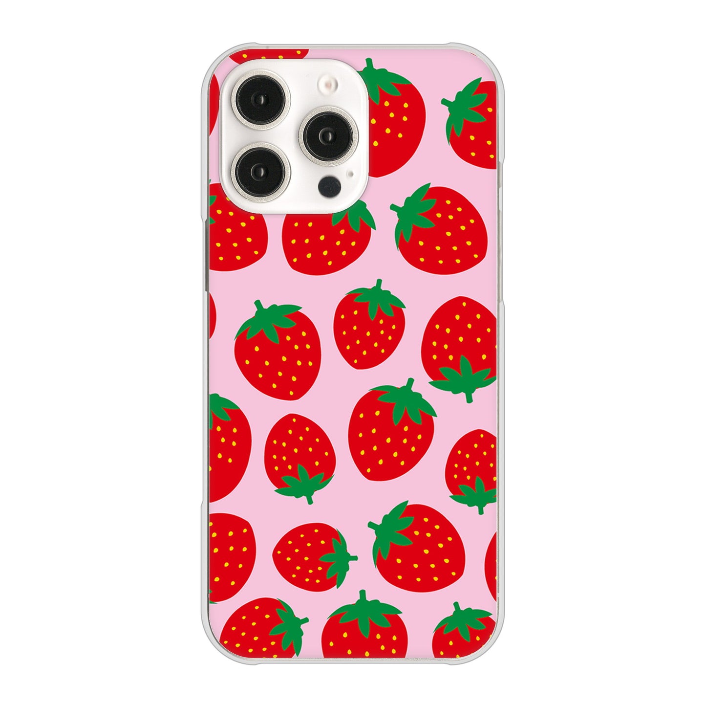 iPhone16 Pro Max 高画質仕上げ 背面印刷 ハードケース小さいイチゴ模様