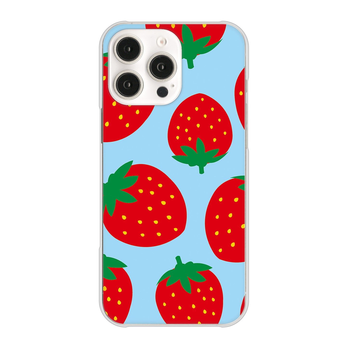 iPhone16 Pro Max 高画質仕上げ 背面印刷 ハードケース大きいイチゴ模様