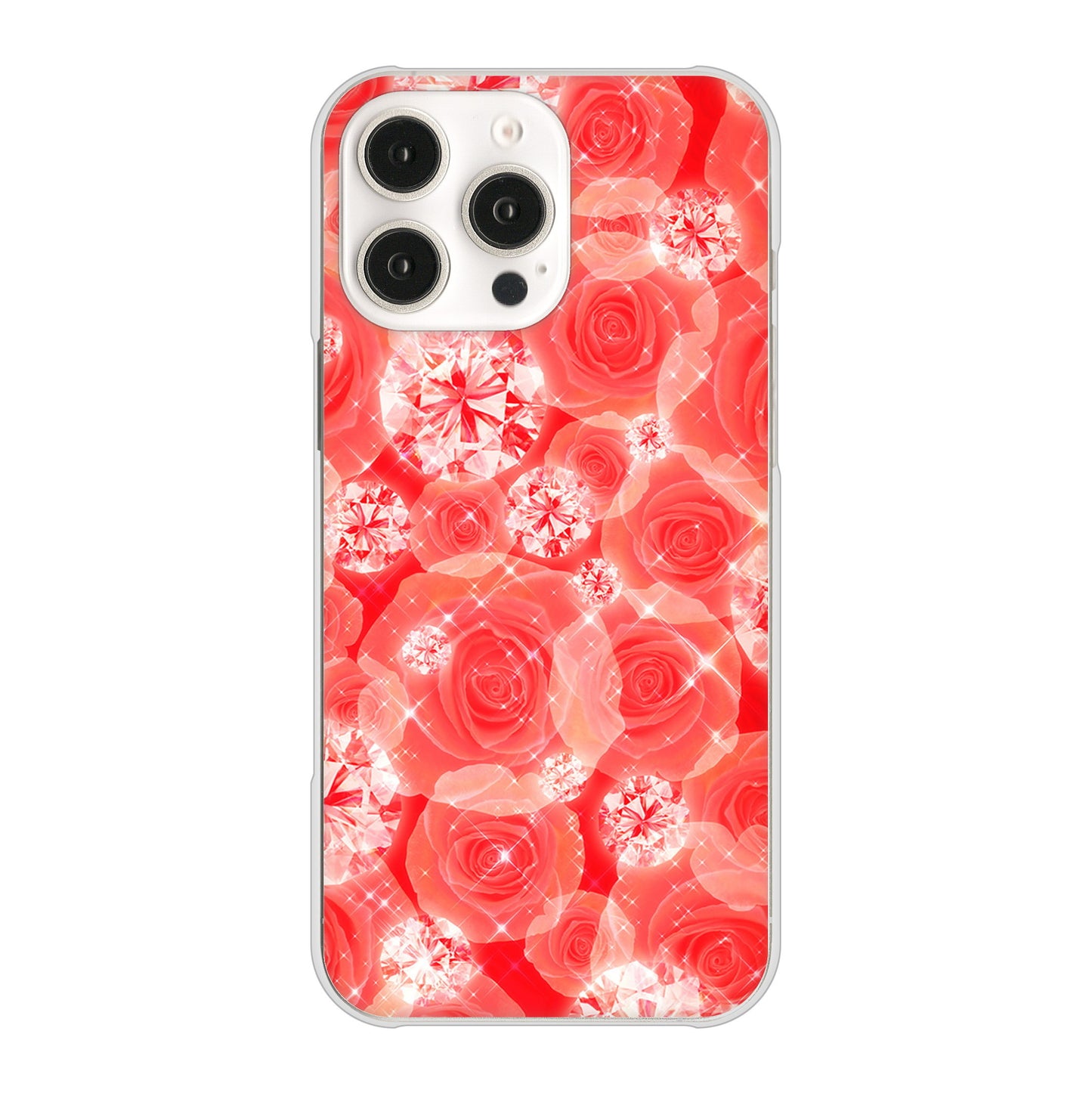 iPhone16 Pro Max 高画質仕上げ 背面印刷 ハードケース 【VA816 ダイヤモンドとバラ】