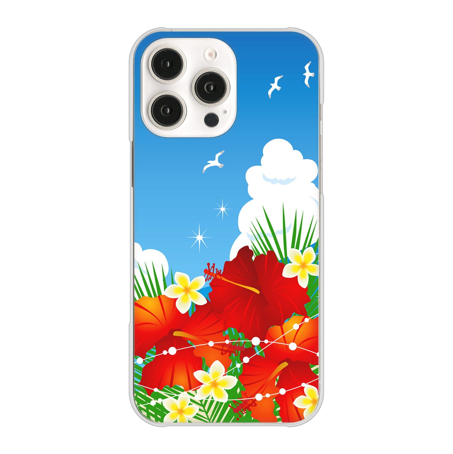 iPhone16 Pro Max 高画質仕上げ 背面印刷 ハードケース 【VA821 ハイビスカスと青空】